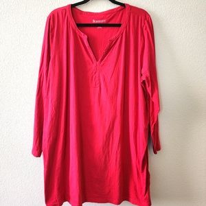 Roman's 22/24 1X Long Sleeve Pink V Neck Tee